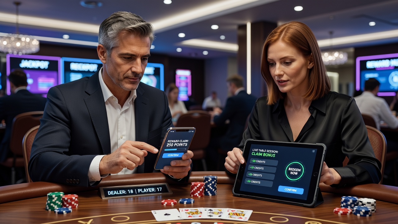 Weergave van beloningsclaim flows op draagbare schermen tijdens live spellen en reel promoties